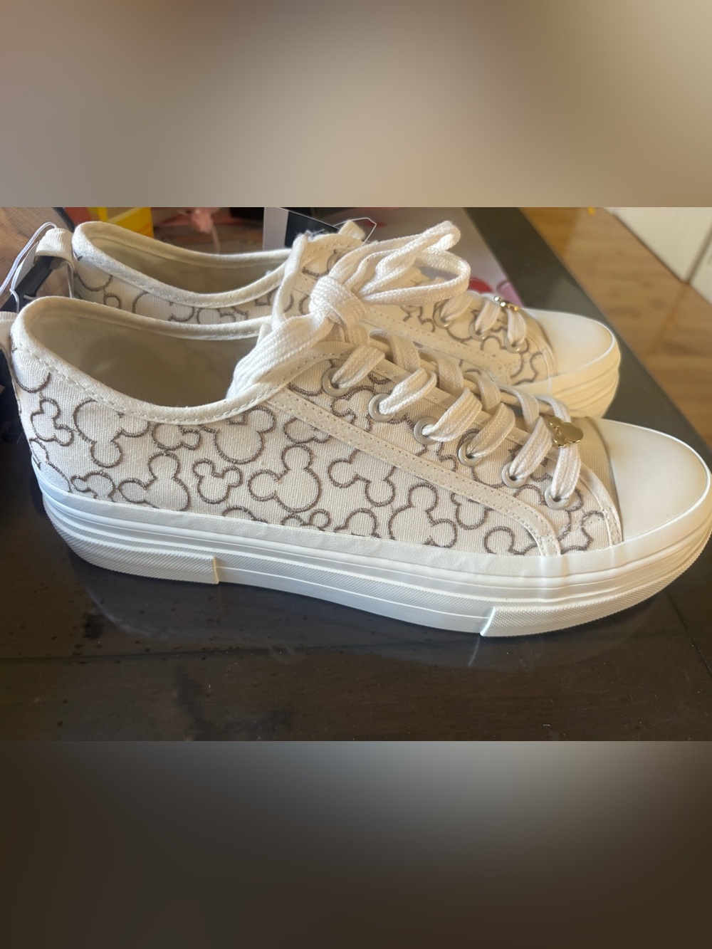 Primark Cream Canvas Platform Sneakers with Patterned Print